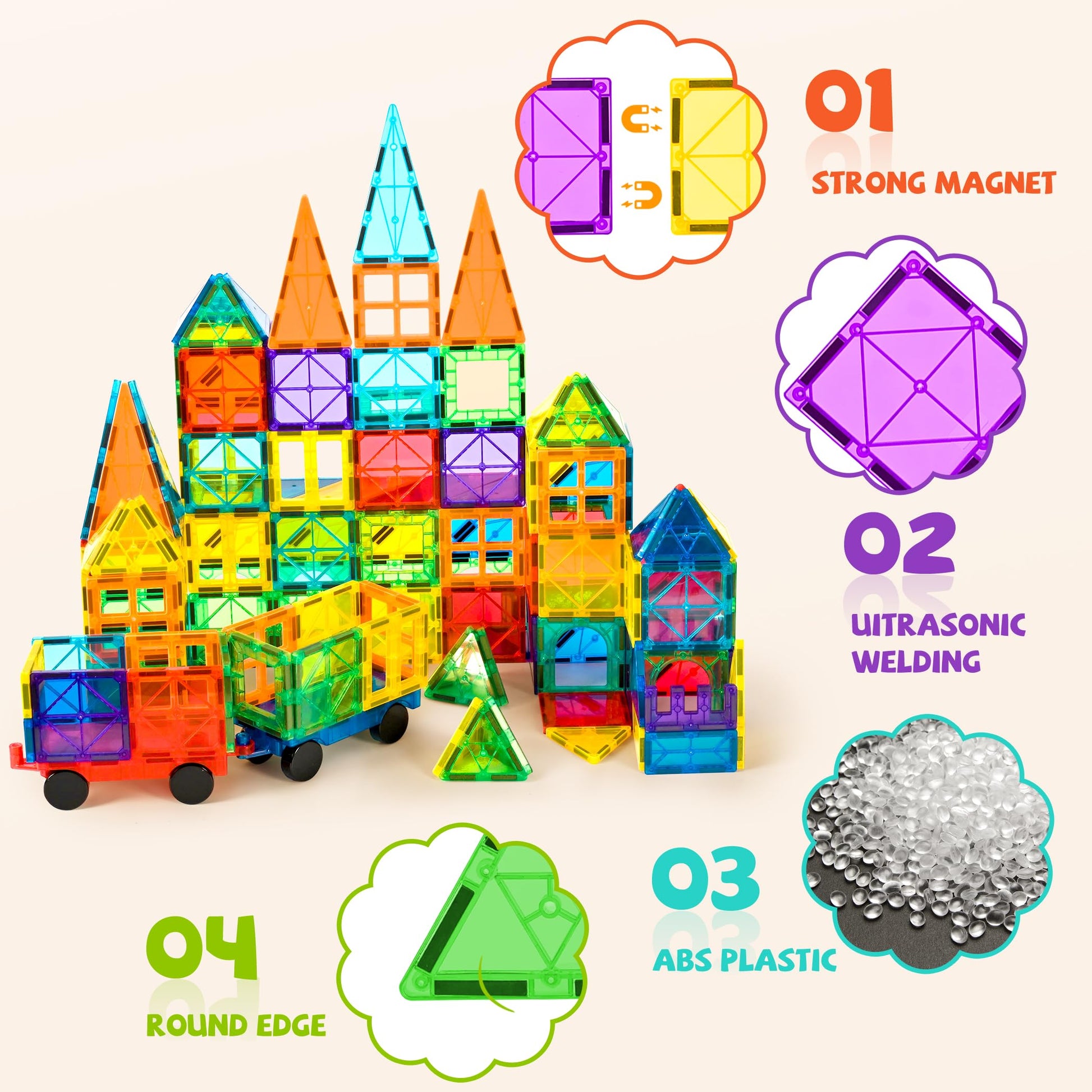 cossy 120Pcs Magnetic Tiles Magnetic 3D Building Blocks Set, Construction Toys for 3 4 5 6 7 8 Year