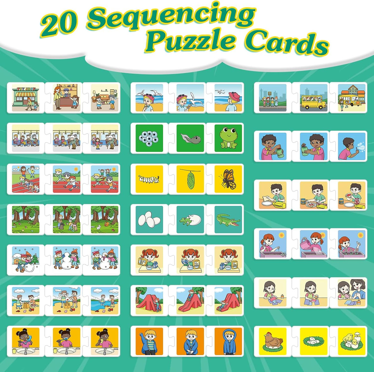 Sequencing Puzzle Cards,Sequence Board Game for Kids,Speech Therapy Materials for
