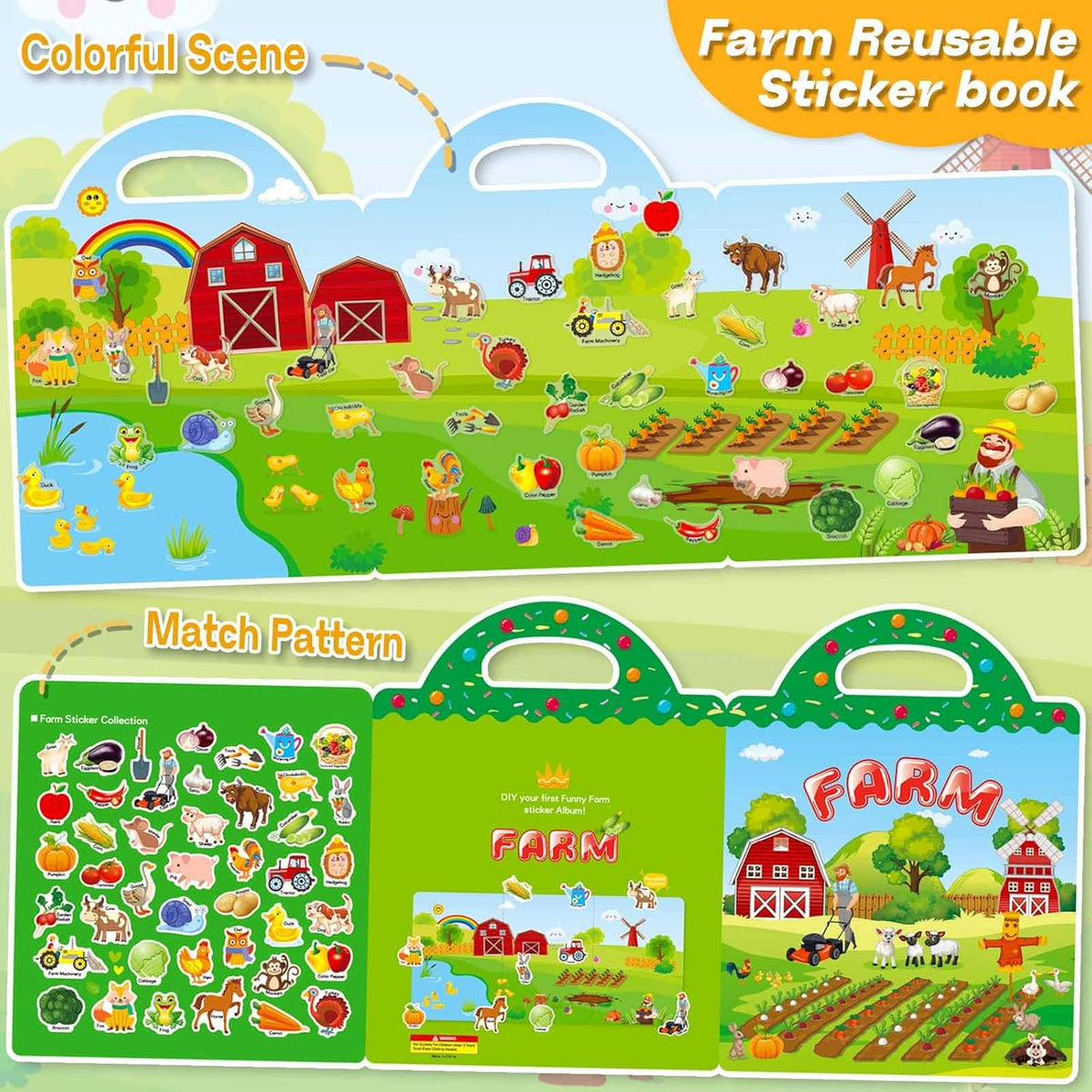 Reusable Sticker Books for Toddlers 1-3, 3 Sets Sticker Books for Toddlers 2-4 Years, Toddler