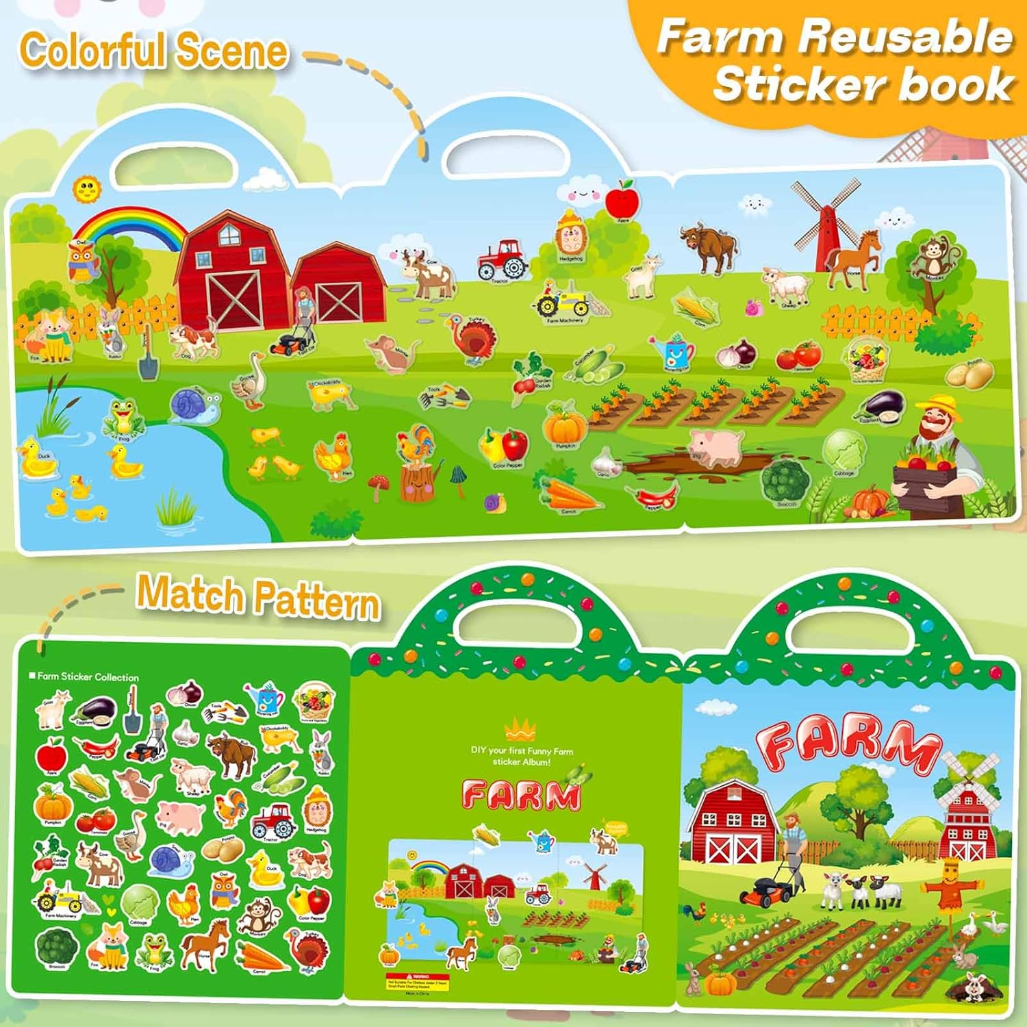 Reusable Sticker Books for Toddlers 1-3, 3 Sets Sticker Books for Toddlers 2-4 Years, Toddler