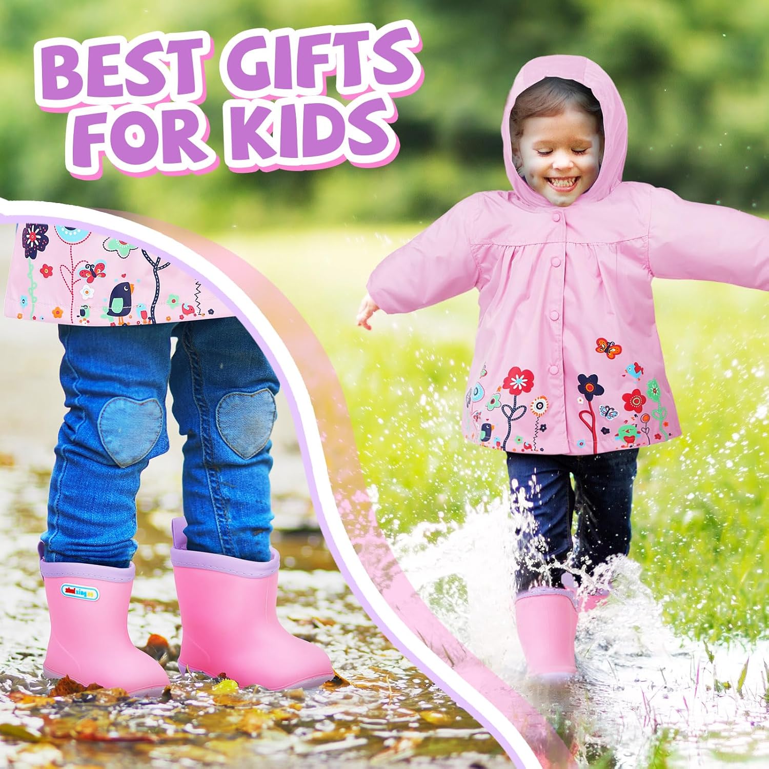 2 Pcs Toddler Raincoat Rain Boots Set Kids Baby Cartoon Hoodie Zipper Jacket Short Rain Shoes for
