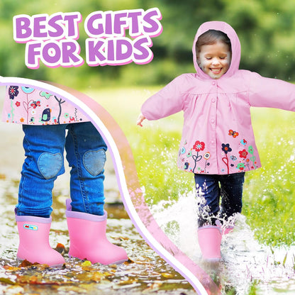 2 Pcs Toddler Raincoat Rain Boots Set Kids Baby Cartoon Hoodie Zipper Jacket Short Rain Shoes for