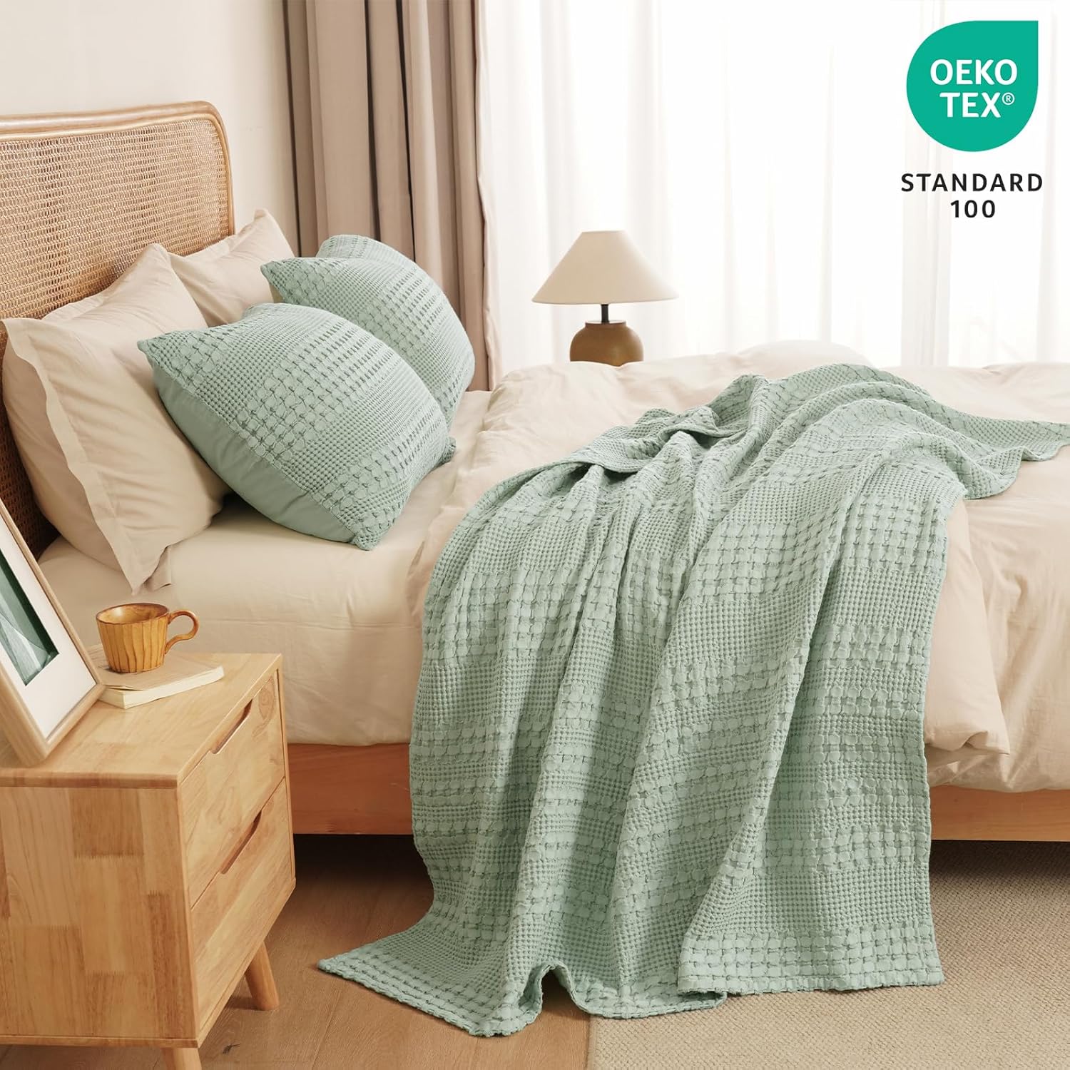 PHF 100% Cotton Waffle Weave Throw Blanket, Soft Lightweight Breathable Cozy Summer Throws for