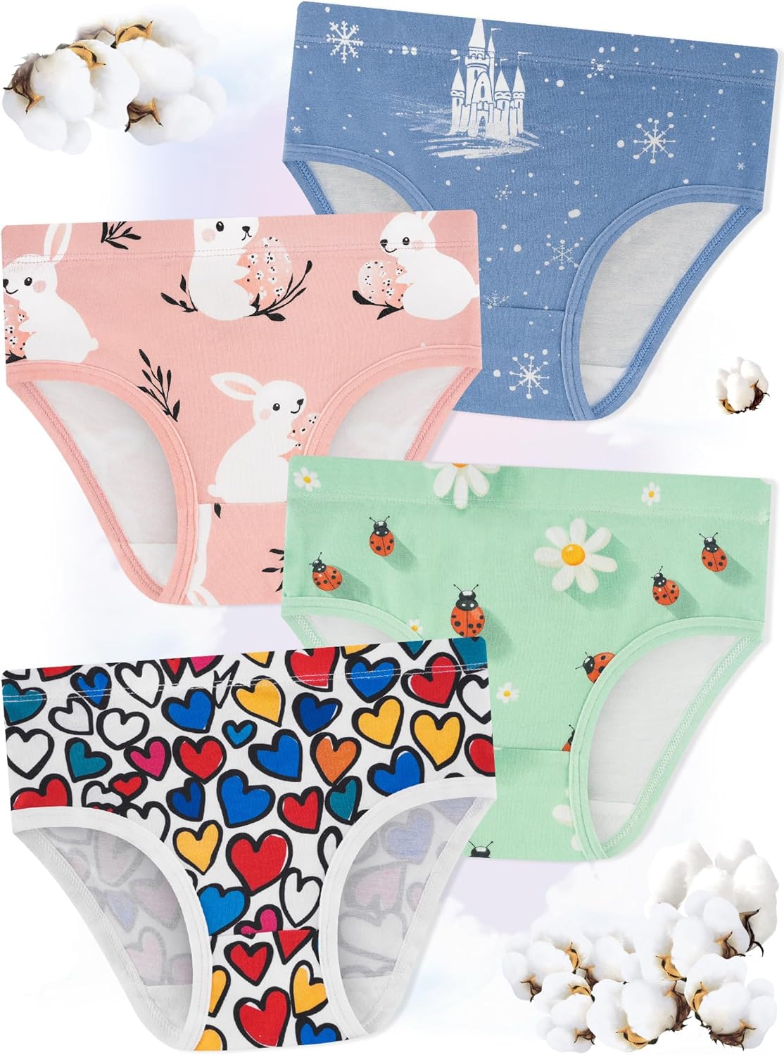 Girls' Underwear,Soft Cotton Tagless Panties for Toddlers' & Little Kids Comfort,Breathable