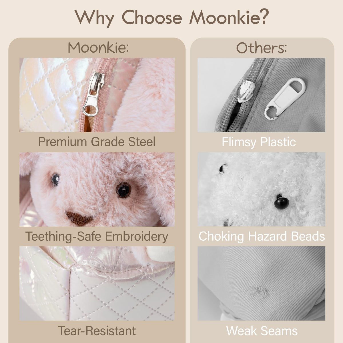 Moonkie Hug & Go™ Bunny Toddler Backpack – Soft Plush Bag with Detachable Toy for Girls Aged 2–4 |