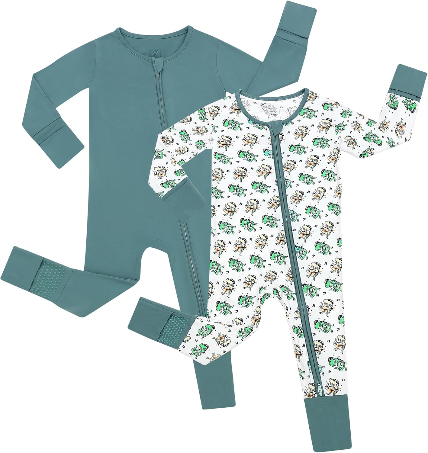 JunNeng 2Pcs Baby Rayon from Bamboo Sleeper with Mitten Cuffs, Footless Zipper Cozy Pjs, Non-Slip