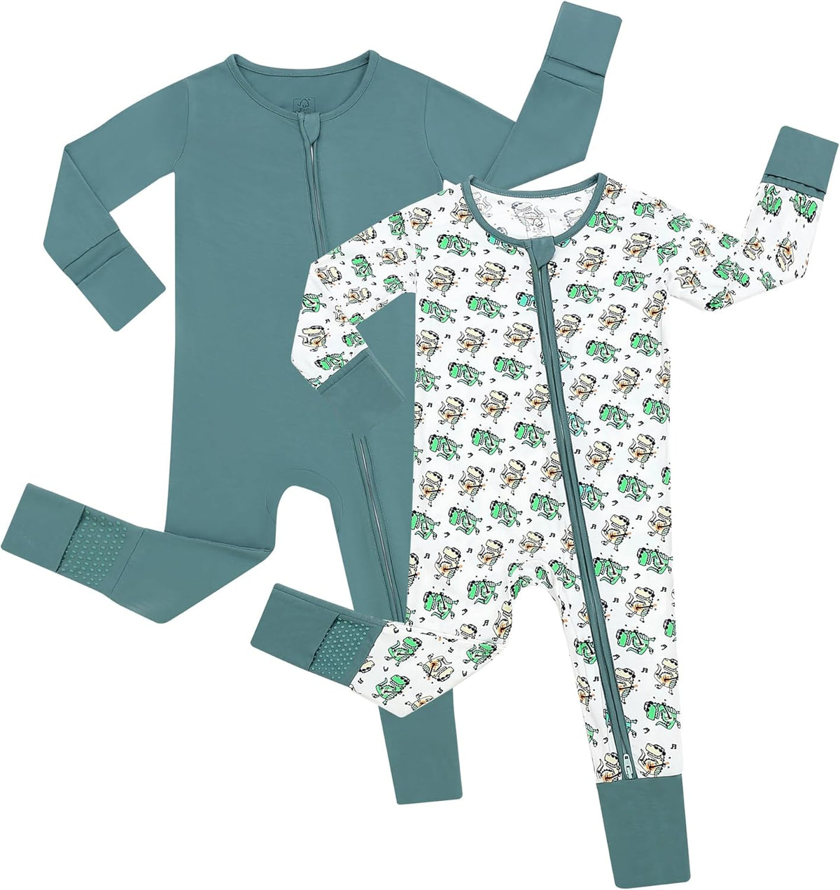 JunNeng 2Pcs Baby Rayon from Bamboo Sleeper with Mitten Cuffs, Footless Zipper Cozy Pjs, Non-Slip