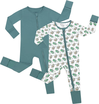 JunNeng 2Pcs Baby Rayon from Bamboo Sleeper with Mitten Cuffs, Footless Zipper Cozy Pjs, Non-Slip