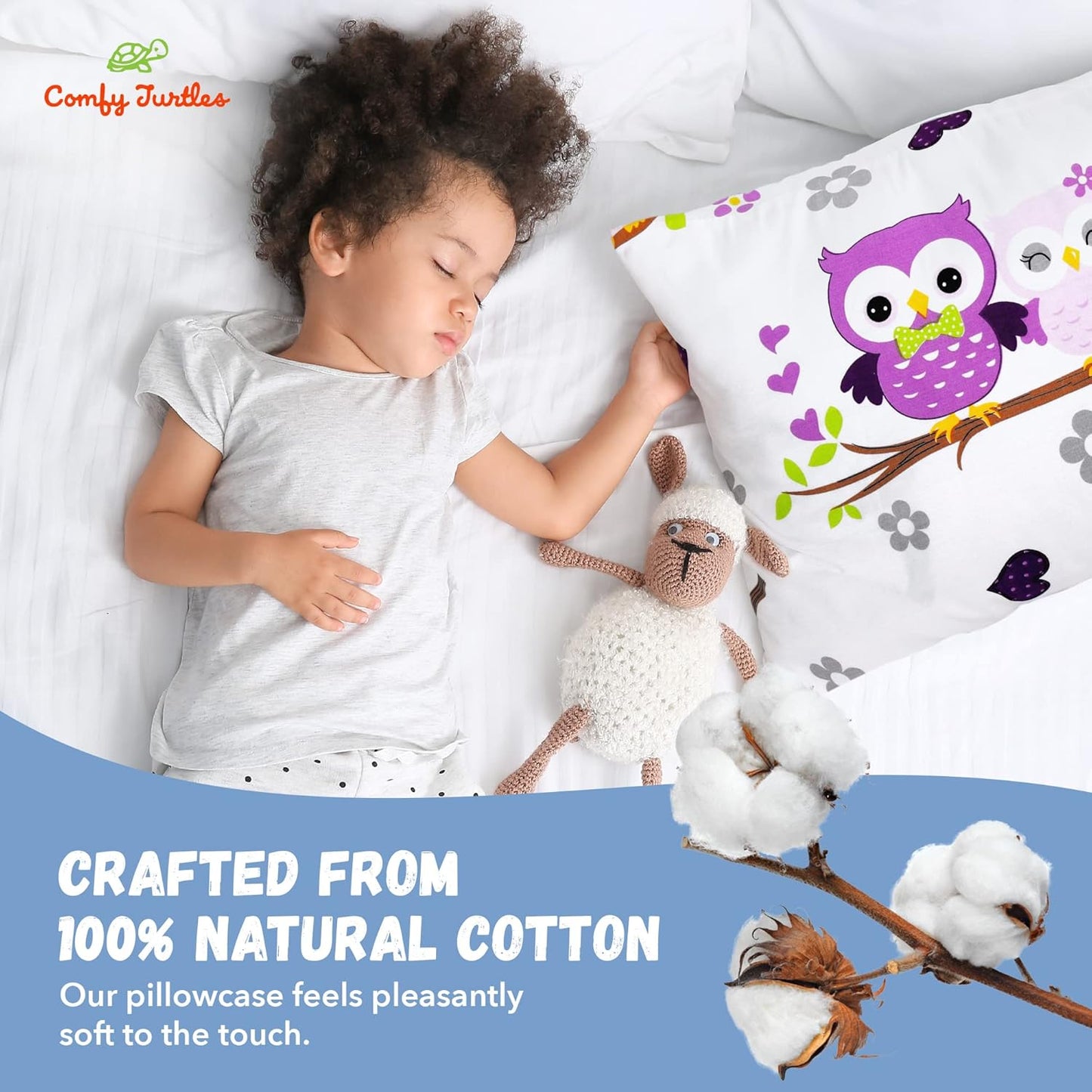 13x18 Toddler Pillowcase Owl - Cotton Toddler Pillowcase for Children, Woodland Animal Travel