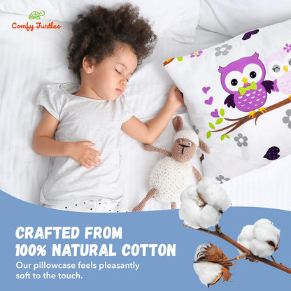 13x18 Toddler Pillowcase Owl - Cotton Toddler Pillowcase for Children, Woodland Animal Travel