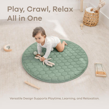 Comfy Cubs Round Kids Play Mat -Small 36 inches Soft Quilted Baby Floor Mat with Non-Slip Bottom