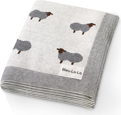 Luxury Cotton Knit Swaddle Baby Blanket - Soft Cozy Lightweight Unisex Receiving Swaddler Crib