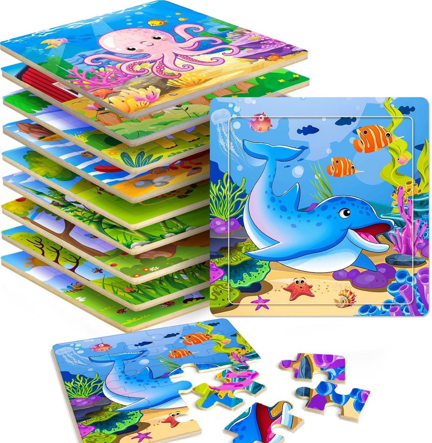 Puzzles for Kids Ages 4-6, 10 Pack of 20 Piece Wooden Jigsaw Puzzles for Toddlers Ages 3-5 Jigsaw