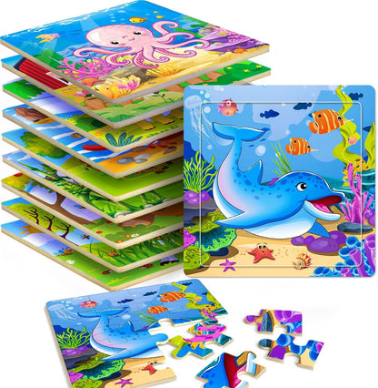 Puzzles for Kids Ages 4-6, 10 Pack of 20 Piece Wooden Jigsaw Puzzles for Toddlers Ages 3-5 Jigsaw