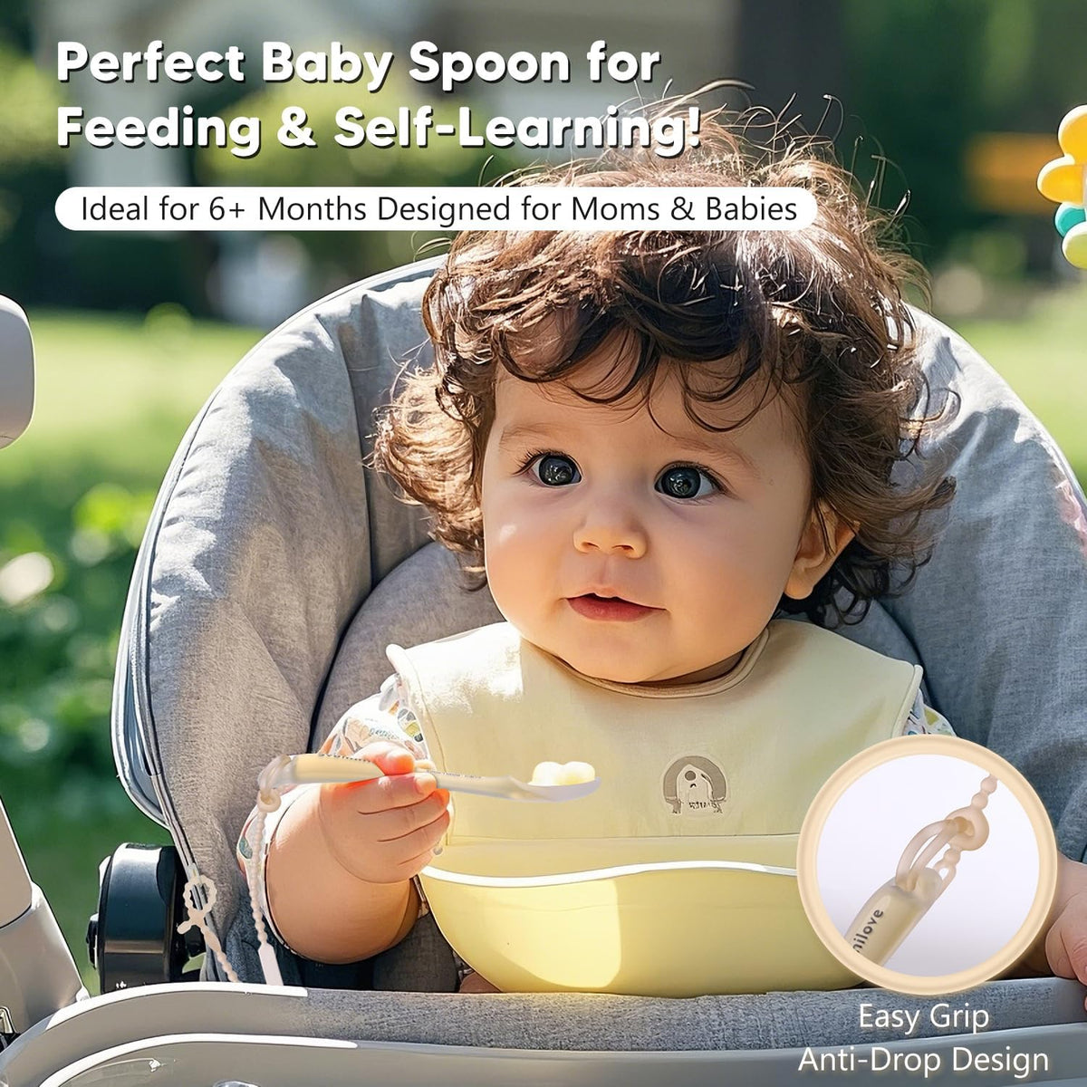 Silicone Baby Spoons 2-Pack with Case, Self Feeding 6 Months, Baby Led Weaning Supplies, Toddler