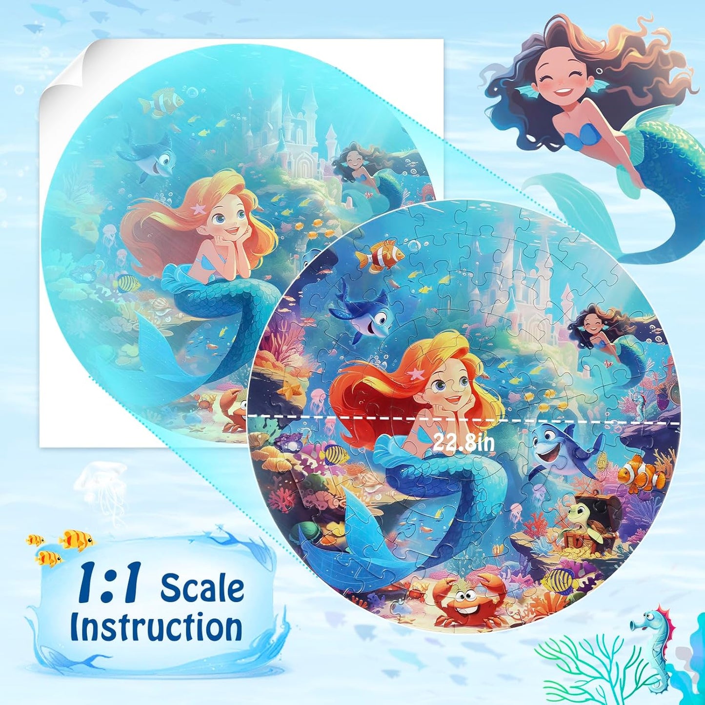 Floor Puzzles for Kids Ages 3-5, 70 Pieces Mermaid Jigsaw Puzzle for Toddler Girls Ages 3 4 5 6 7 8