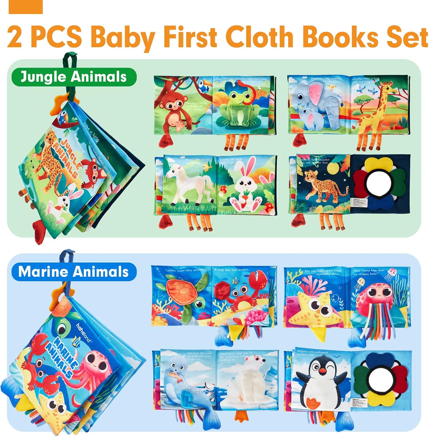 hahaland Baby Books 0-6 Months - 2 PCS Sensory Montessori Toys for Babies 0-6 Months with Crinkle