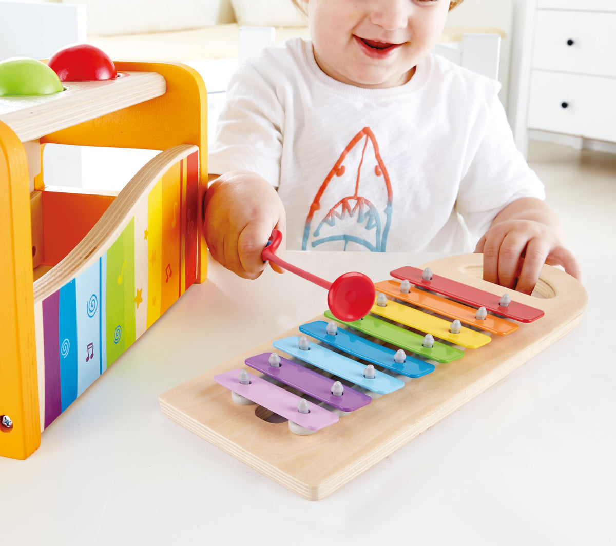 Hape Pound & Tap Bench with Slide Out Xylophone - Award Winning Durable Wooden Musical Pounding Toy