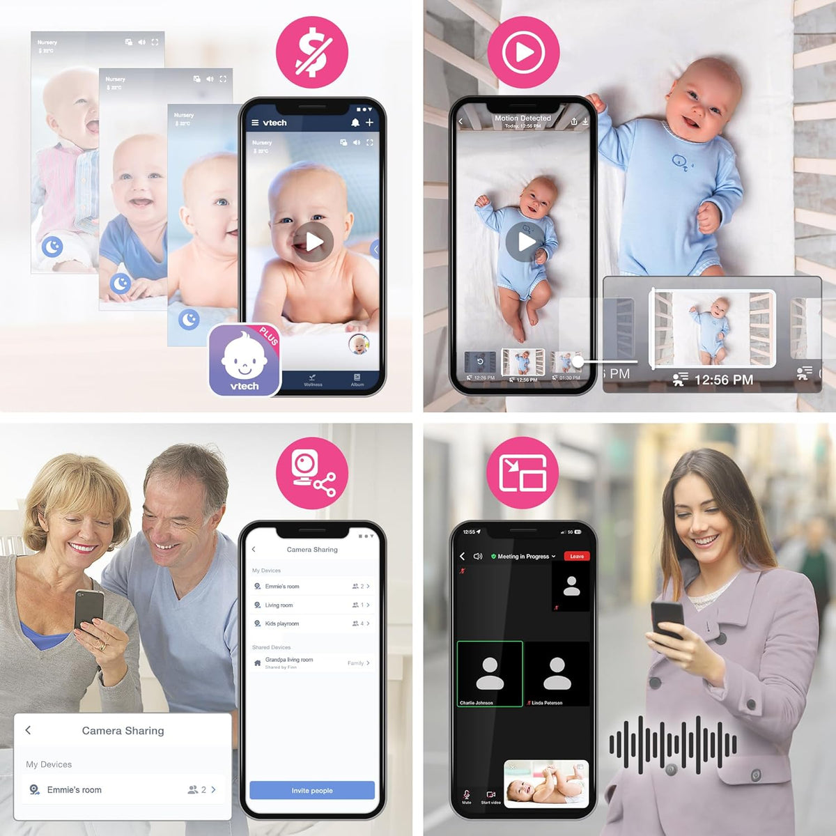 VTech 2-Cameras Smart WiFi Baby Monitor with 1080p FHD Video, Free App with Motion Video