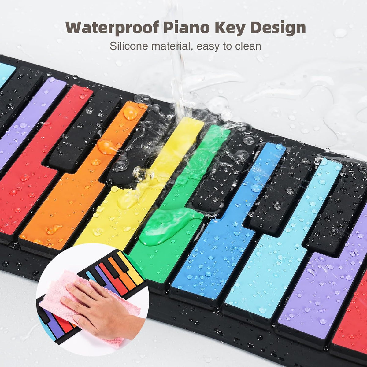 49 Key Roll Up Keyboard Piano, Portable Digital Electric Foldable Piano Keyboard, Rechargeable, 8