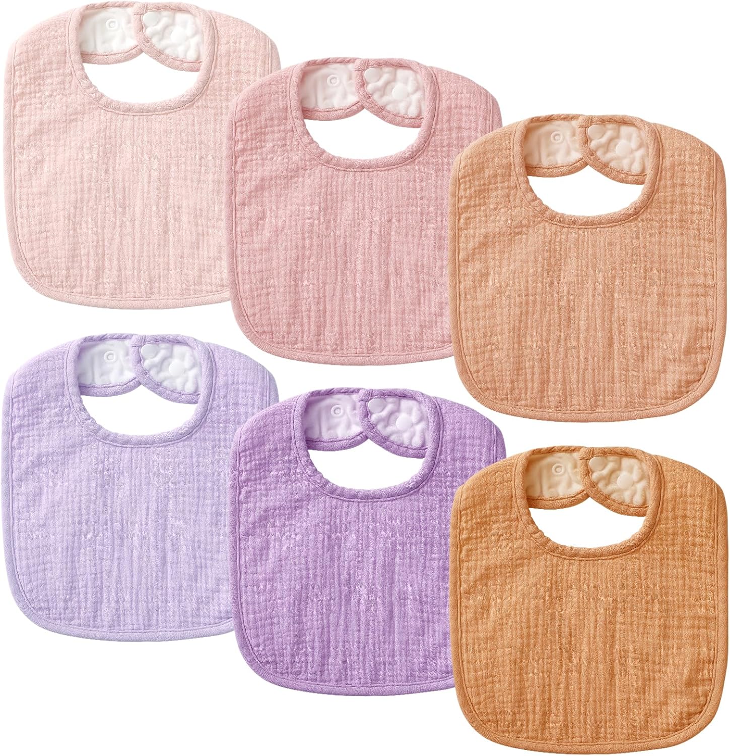 6-Pack Muslin Baby Bibs for Unisex Boys Girls, Cotton Baby Drool Bibs, Drooling and Teething Bibs