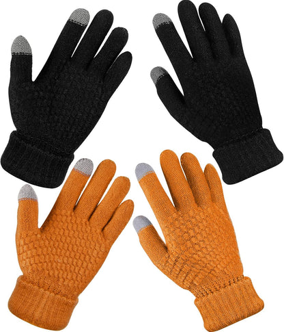 Geyoga 2 Pairs Women's Winter Touch Screen Gloves Soft Warm Fleece Lined Knit Elastic Cuff Winter