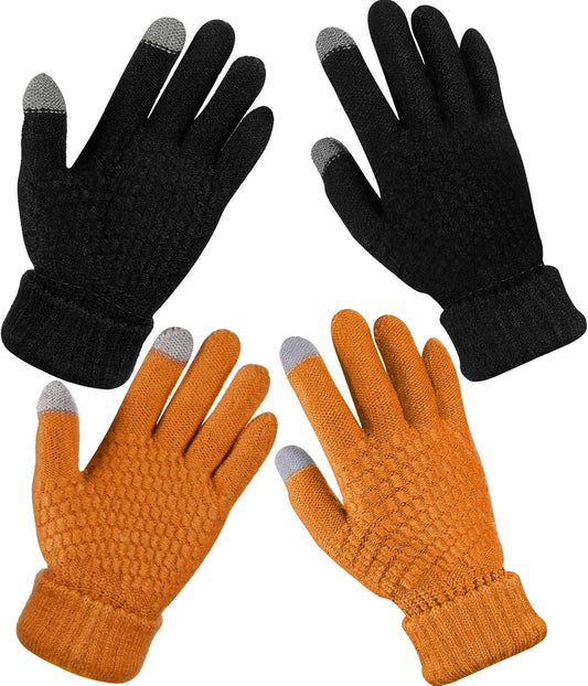 Geyoga 2 Pairs Women's Winter Touch Screen Gloves Soft Warm Fleece Lined Knit Elastic Cuff Winter
