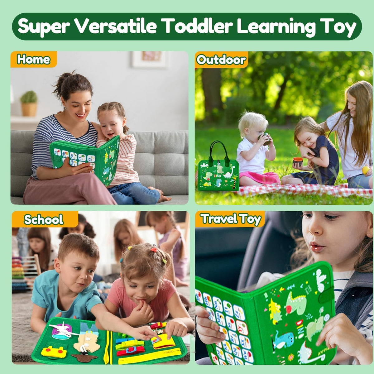 Qizfun Busy Board Book Montessori Toys for 1 2 3 4 Year Old, Boy Girl Birthday Gifts, Educational