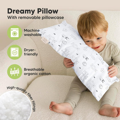 Toddler Pillow with Pillowcase - 10x18 My Little Dreamy Kids Travel Bed Pillows for Sleeping