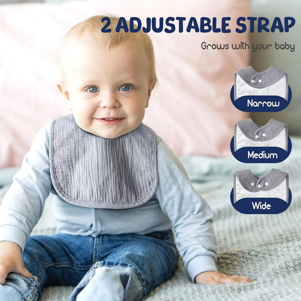 6-Pack Muslin Baby Bibs for Unisex Boys Girls, Cotton Baby Drool Bibs, Drooling and Teething Bibs