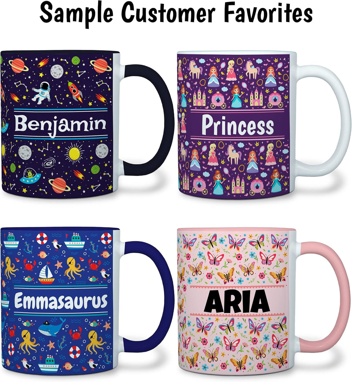 Personalized Mug for Kids - Mermaids - Custom Name/Text, Ceramic Hot Chocolate/Cocoa/Coffee Cup for