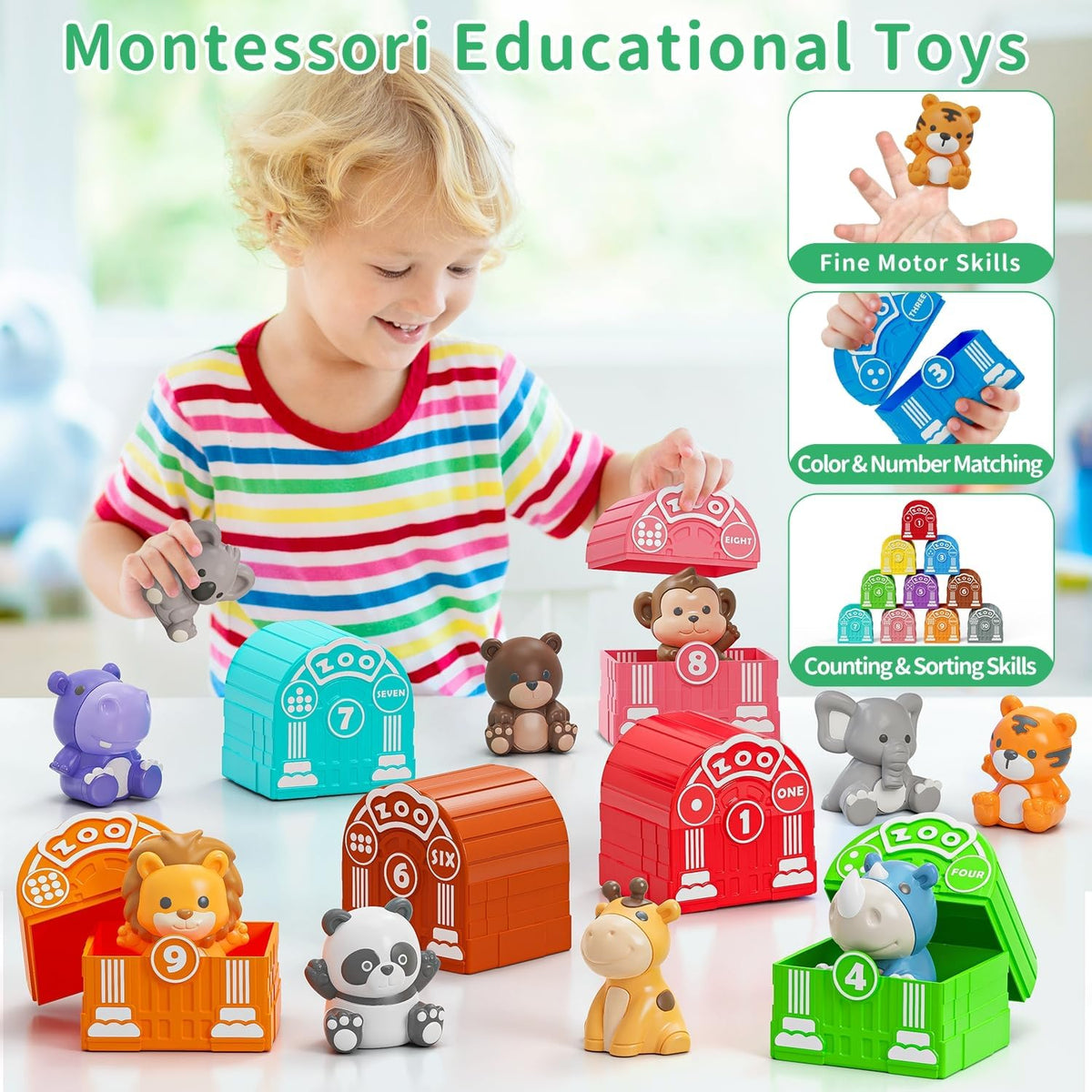 Learning Toy for Toddlers 1 2 3 Year Old, Montessori Educational Counting, Matching & Sorting