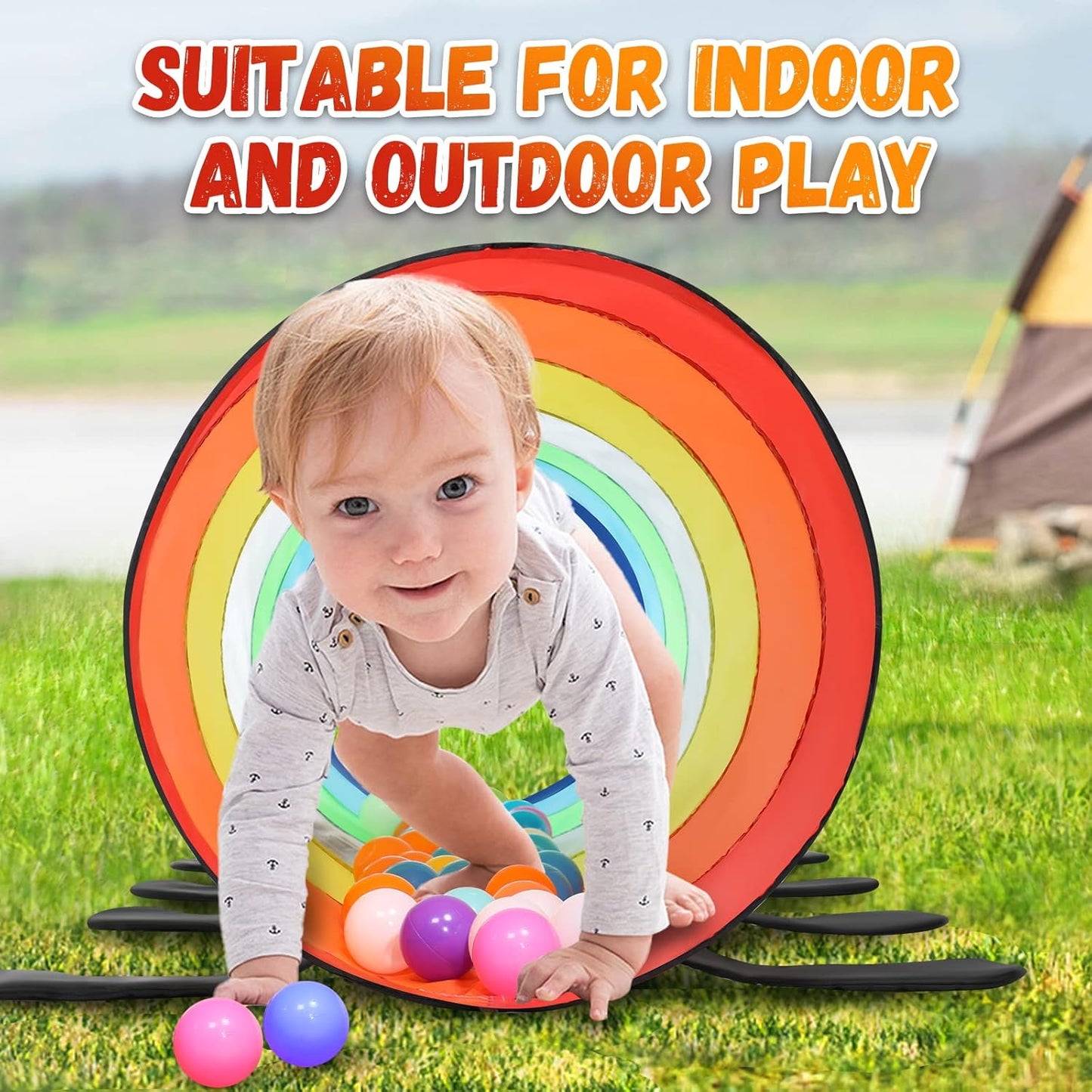 Moncoland Kids Play Tunnel Tent for Toddlers, Pack of 2 Colorful Pop Up Crawl Tunnel Toy Baby or