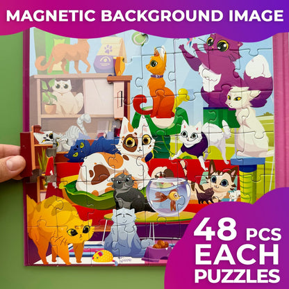 QUOKKA Magnetic Puzzles for Toddlers 3-4 - 2x48 Travel Puzzle Games for Kids Ages 3-5 Years Old