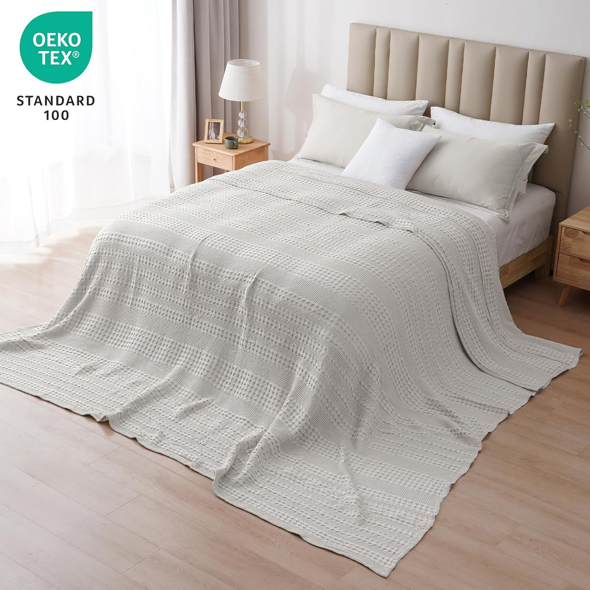 PHF 100% Cotton Waffle Blanket Oversized King 120"x120", Lightweight Breathable Extra Large 10'x10'