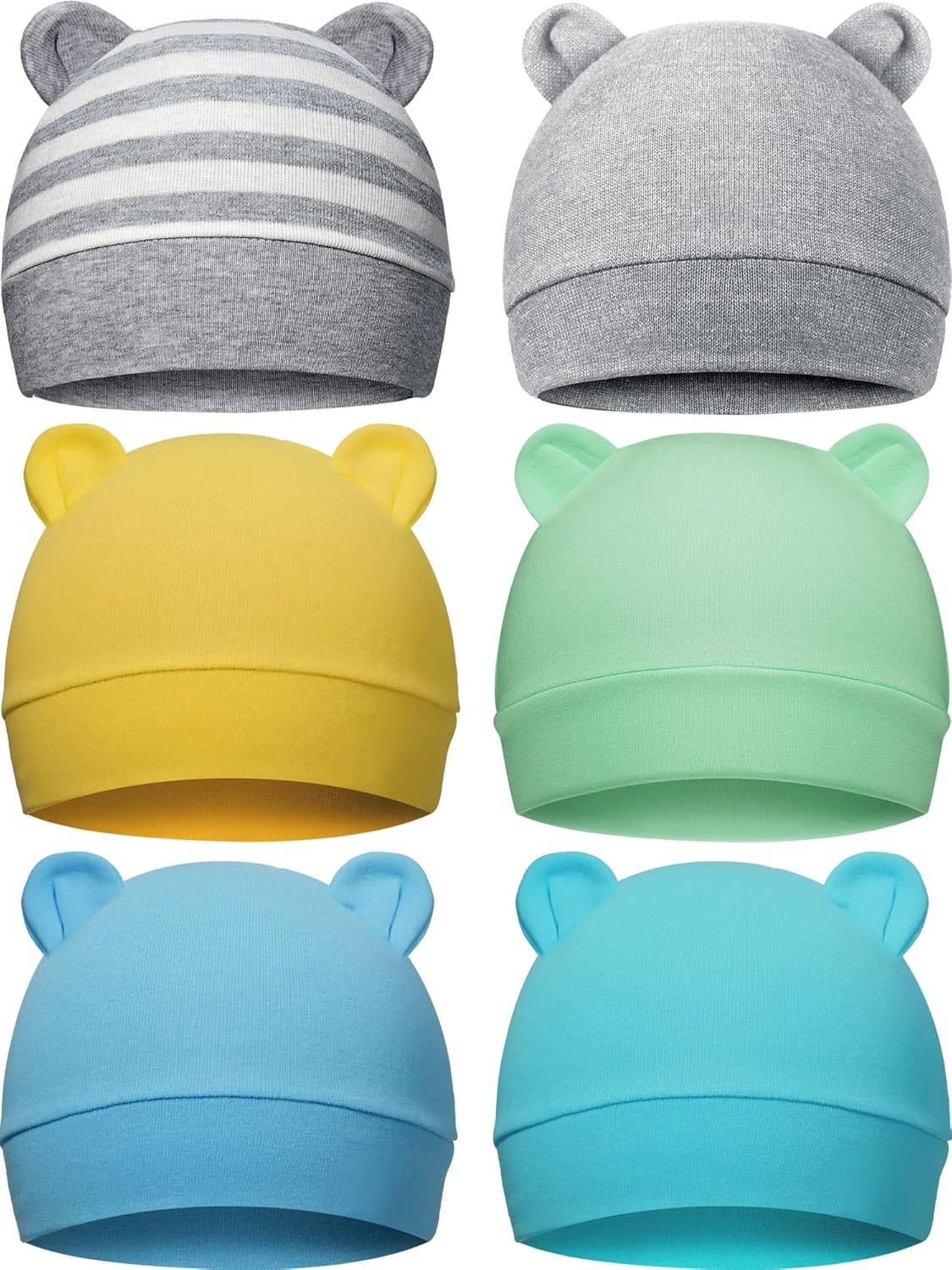 Geyoga 6 Pieces Newborn Baby Hat Bear Ears Infant Caps Baby Boy Girl Toddler Hats Infant Beanie