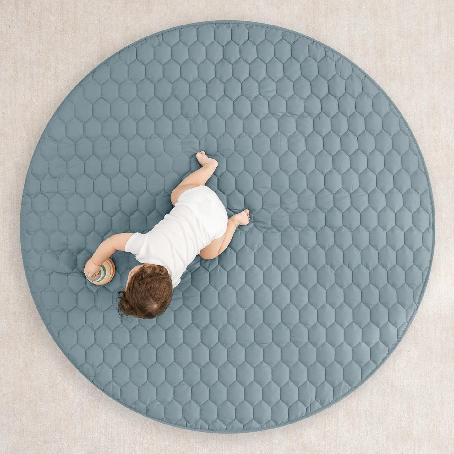 Comfy Cubs Round Kids Play Mat - Large 60 inches Soft Quilted Baby Floor Mat with Non-Slip Bottom