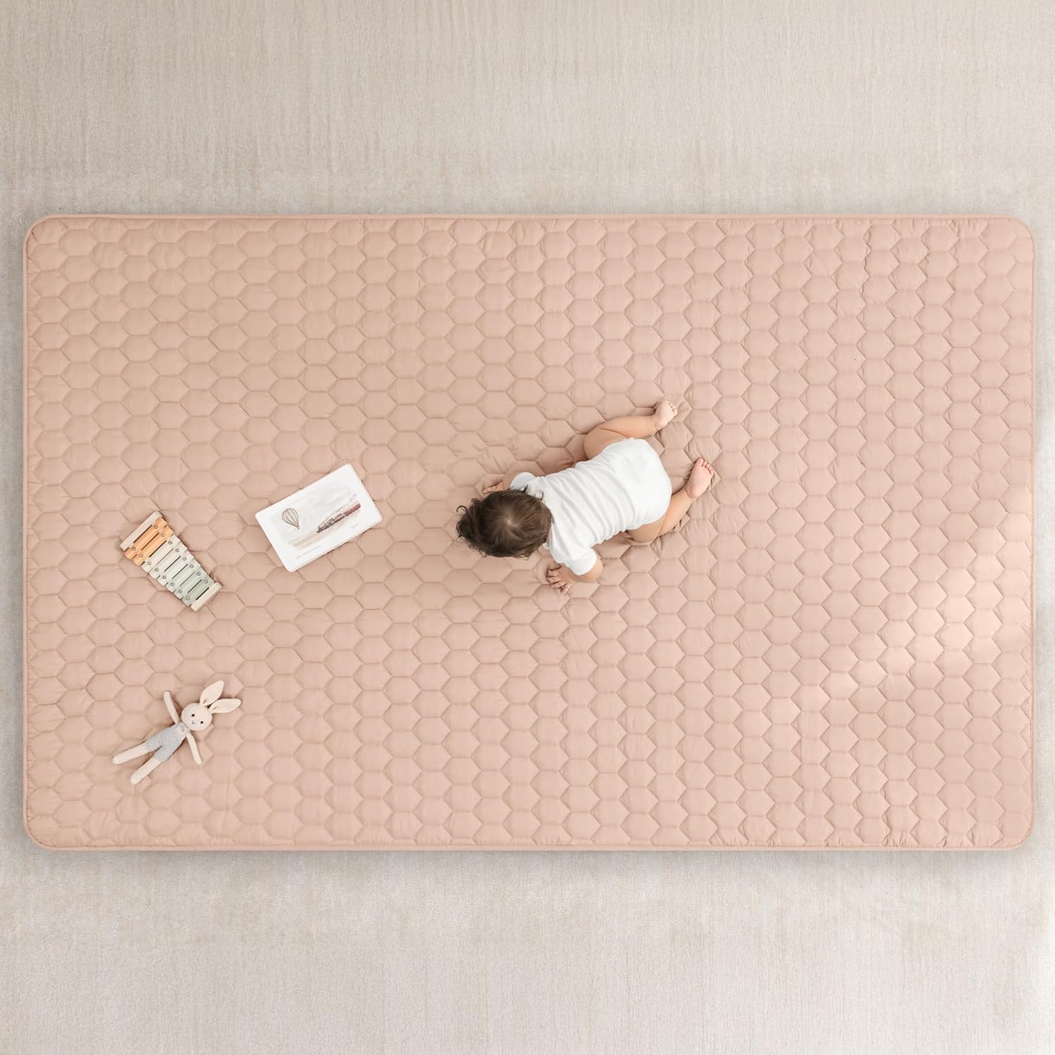 Comfy Cubs Rectangle Kids Play Mat - Large 60 x 96 inches Soft Quilted Baby Floor Mat with Non-Slip
