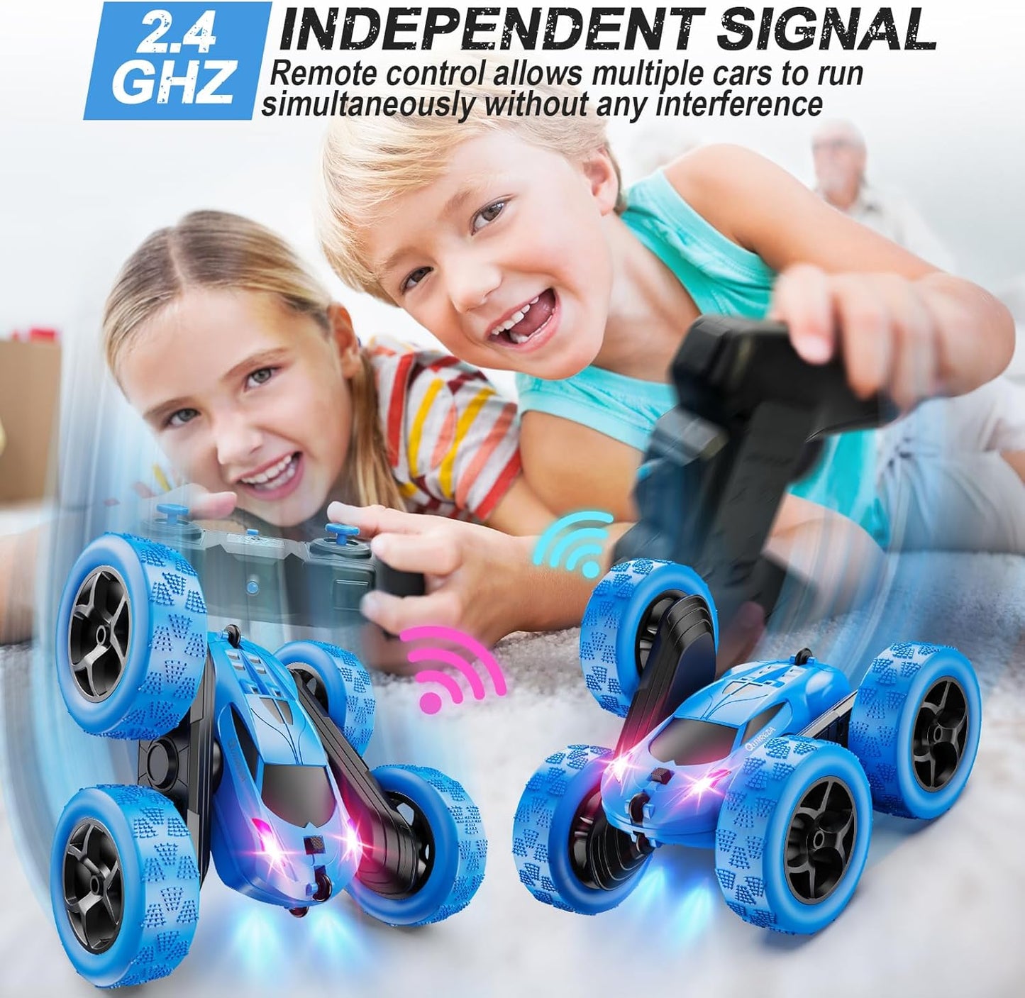 Remote Control Car, RC Cars Toys for Kids Ages 6-12, 4WD Stunt Car with LED Lights & 360° Flips