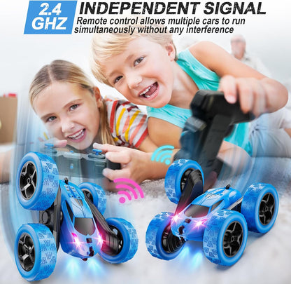 Remote Control Car, RC Cars Toys for Kids Ages 6-12, 4WD Stunt Car with LED Lights & 360° Flips