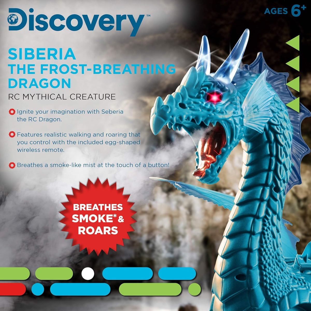 Discovery Kids Siberia, The Frost-Breathing RC Dragon with Smoke Breath, Walking, Wing Flapping &
