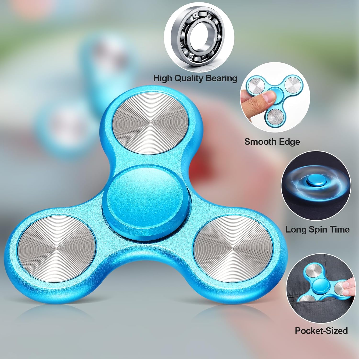 Metal Fidget Spinner for Adults, Silent Sensory Fidget Toys Adults Hand Spinners for ADHD Anxiety