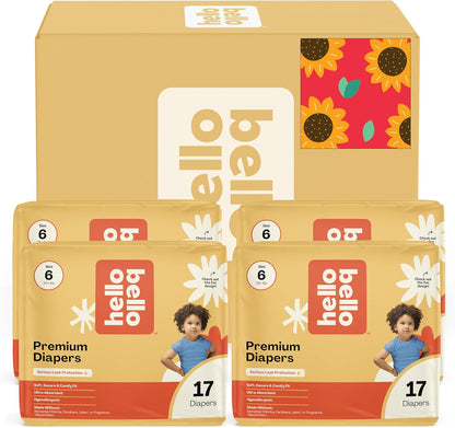 Hello Bello Diapers, Size 6 (35 lbs) Flower Child, 68 Count Value Pack of Premium Disposable Baby