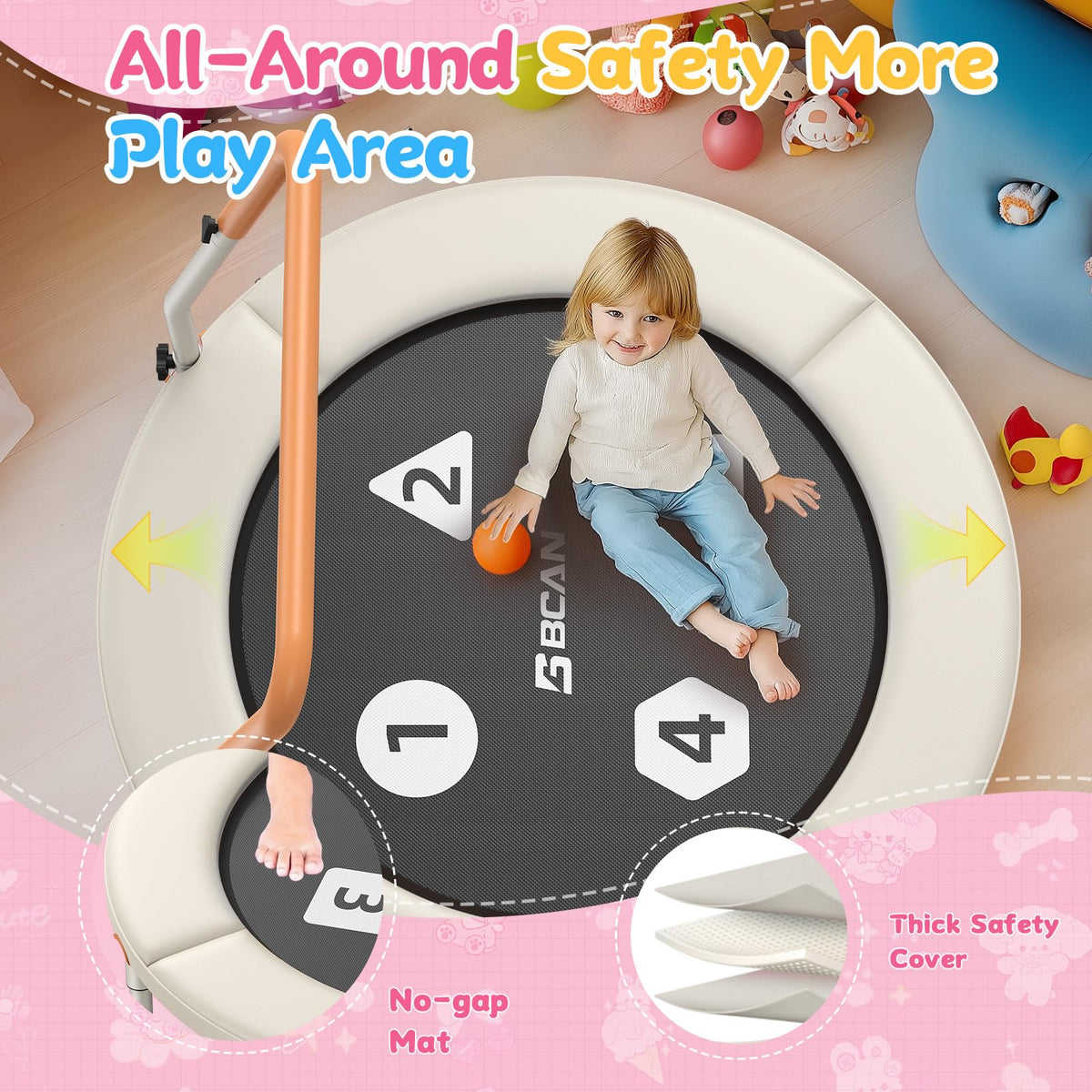 BCAN BT1 36'' Toddler Trampoline, ASTM Certified-Foldable Mini Trampolines for Kids Ages 1-6