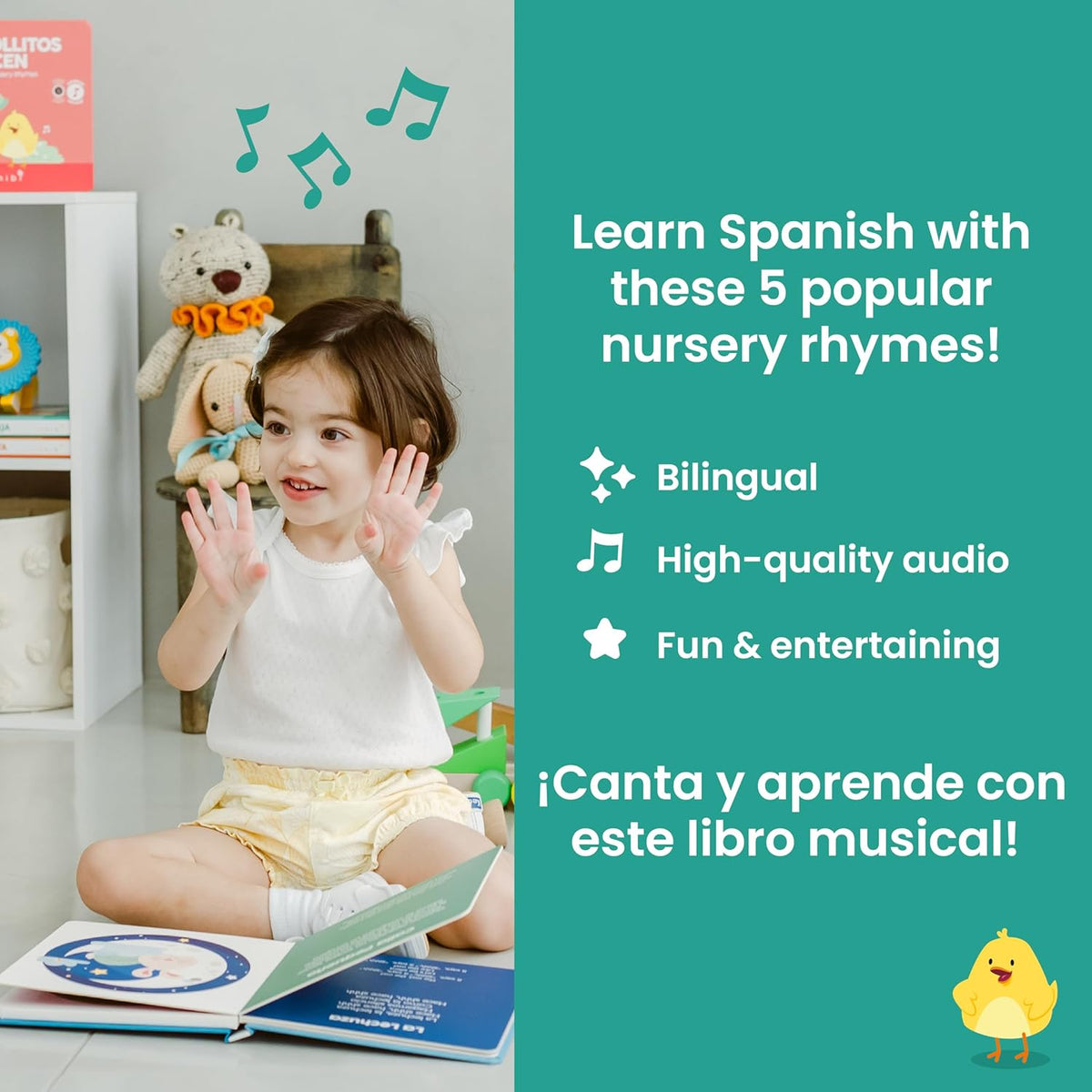 Binibi Spanish Musical Book for Toddlers 1-3 Estrellita ¿Dónde Estás? & Other Nursery Rhymes |