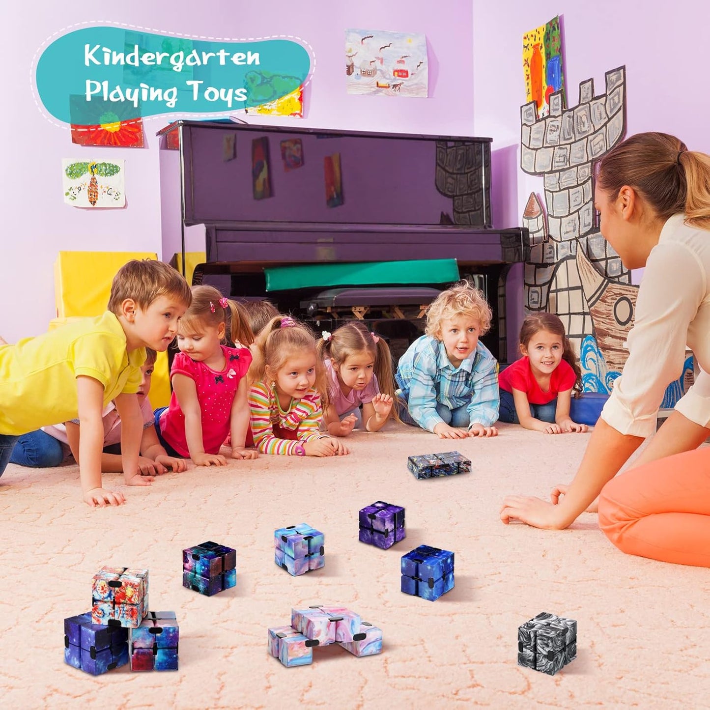 Chivao 60 Pieces Kids Party Favors Cube Toy Sensory Cube Valentine's Day Hand Held Block Sensory