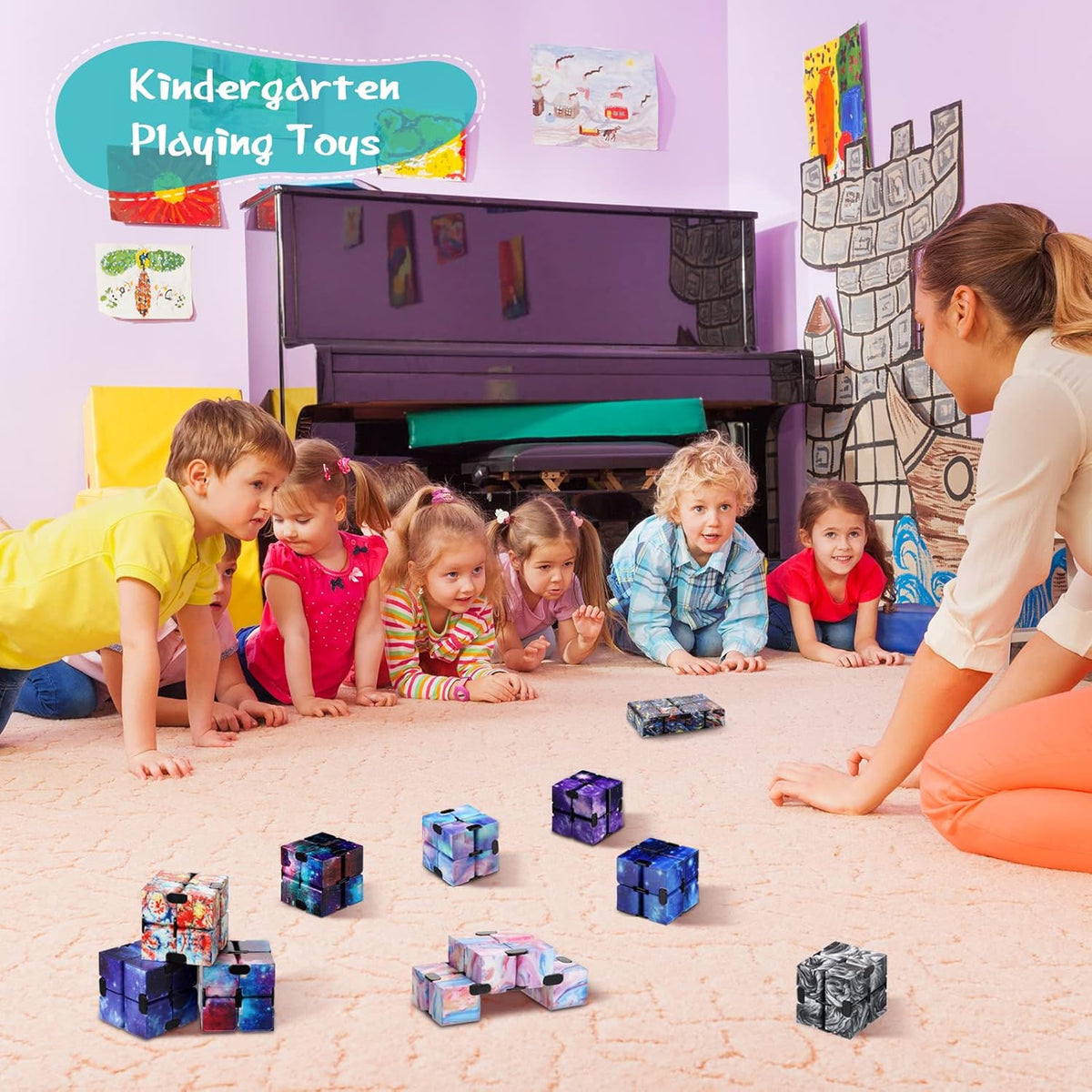 48 Pcs Cube Sensory Toy Handheld Infinite Cube Flipping Hand Cube Desk Gift Portable Blocks for