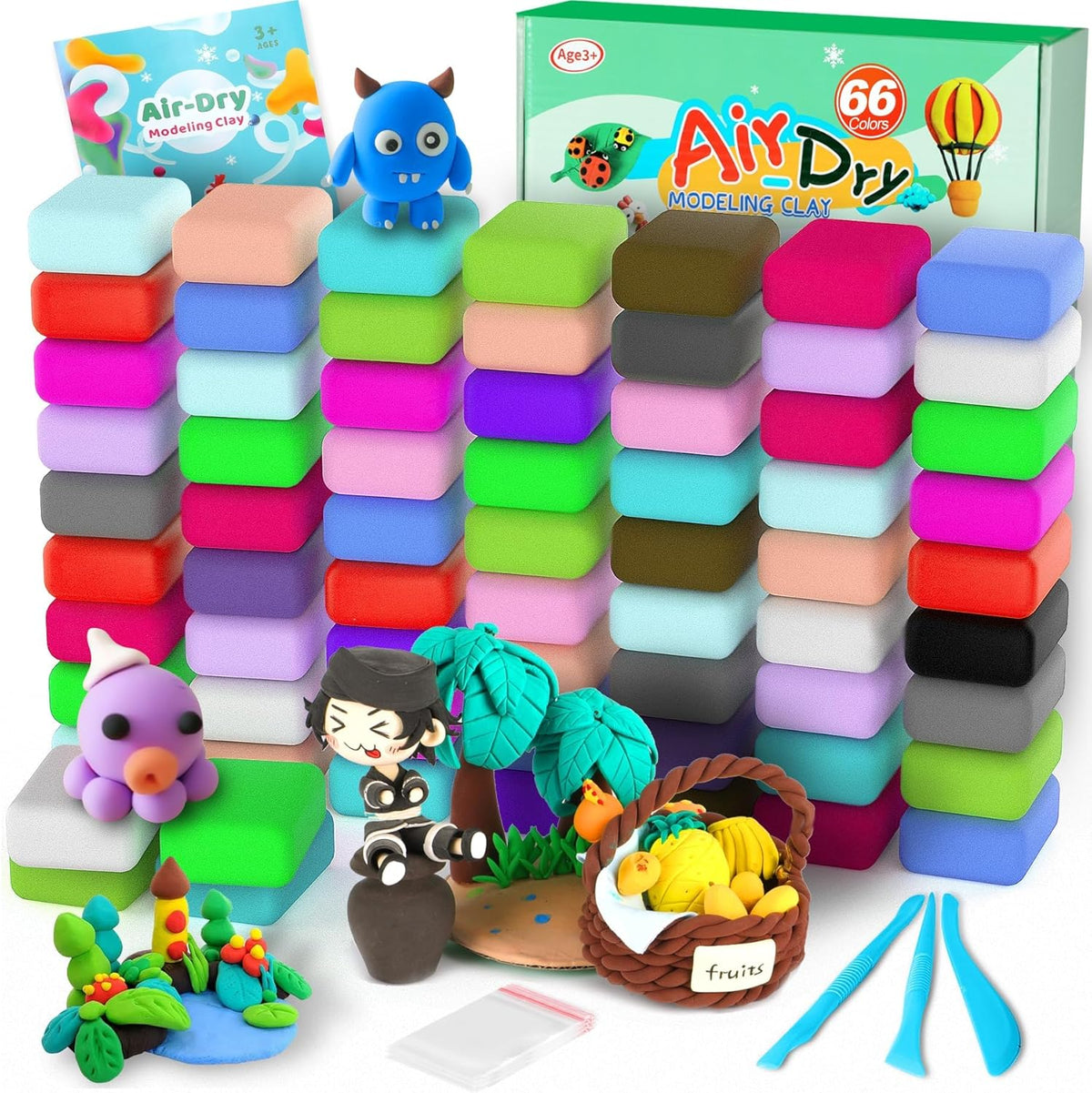Air Dry Clay 66 Colors, Modeling Clay for Kids, Model Magic Clay, DIY Molding Clay Kit with