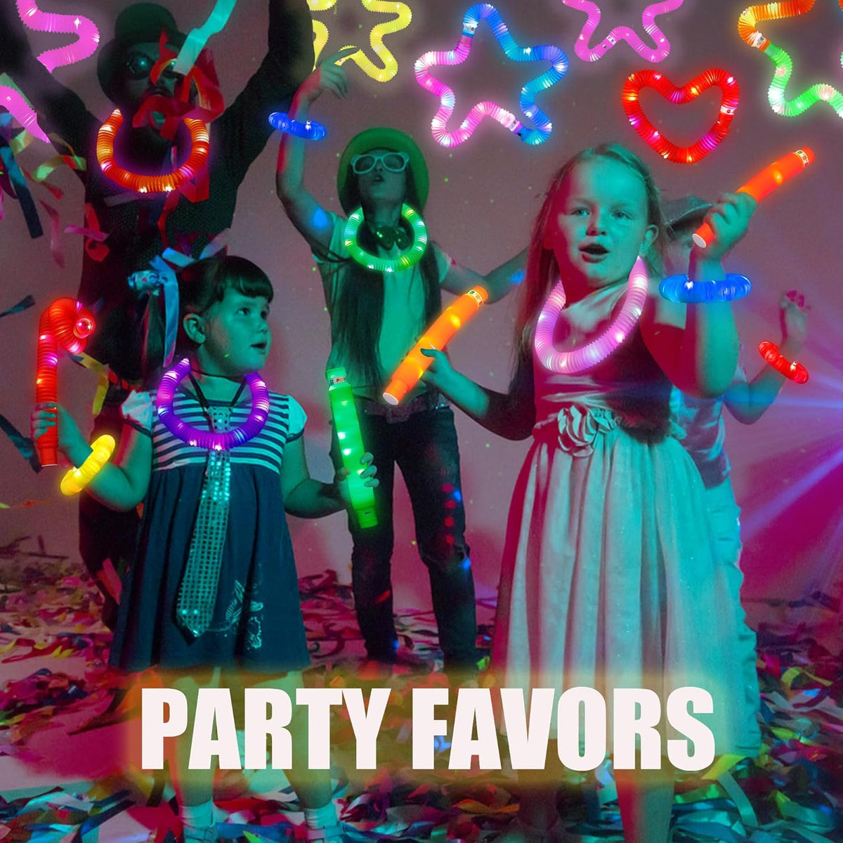 8 PCS Light Up Glow Pop Tubes, Neon Glow Sticks Party Favors for Kids 3-8-12, Fidget Stress Relief