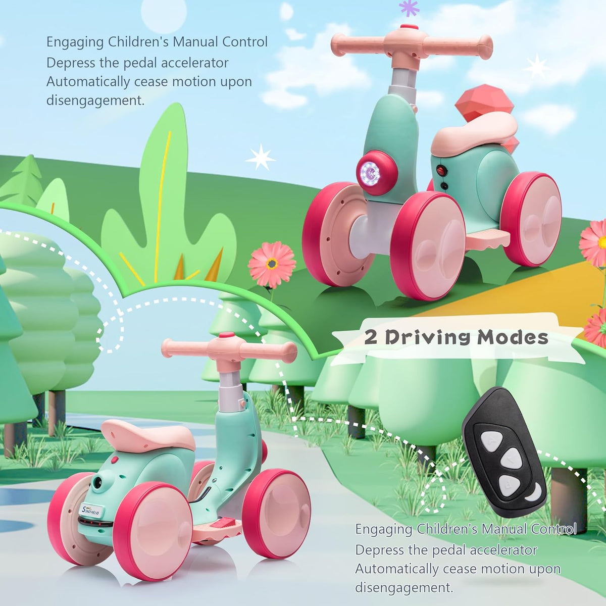 6V Electric Baby Balance Bike with Bubble Machine,4 in 1 Toddler Balance Bike w/Remote for 1 Year